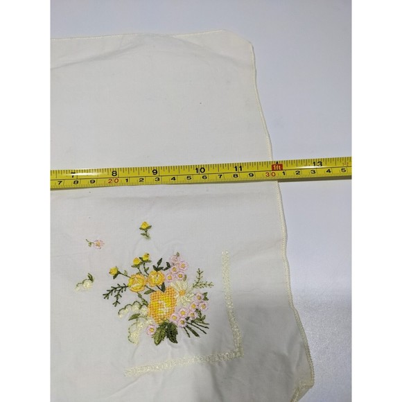 Vintage Embroidered Handkerchief Hanky Yellow Pink White Embroidered Flowers - Picture 7 of 8